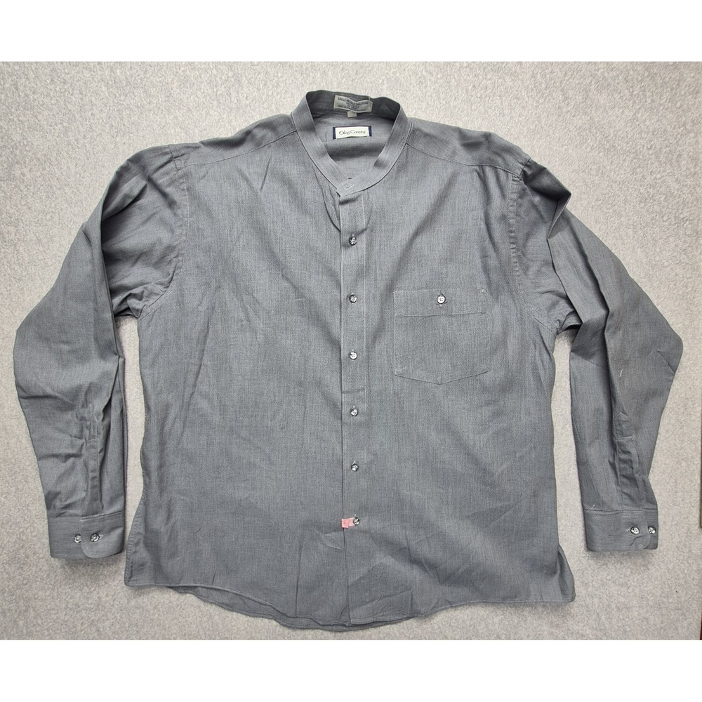 Oleg Cassini Shirt Men XL Gray Cotton Band Collar Long Sleeve Button